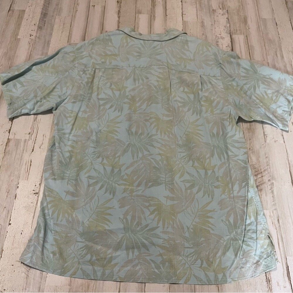 GEOFFREY‎ BEENE Mens XL Tropical Leaf Print Short Sleeve Silk Button Up Shirt - Picture 7 of 9
